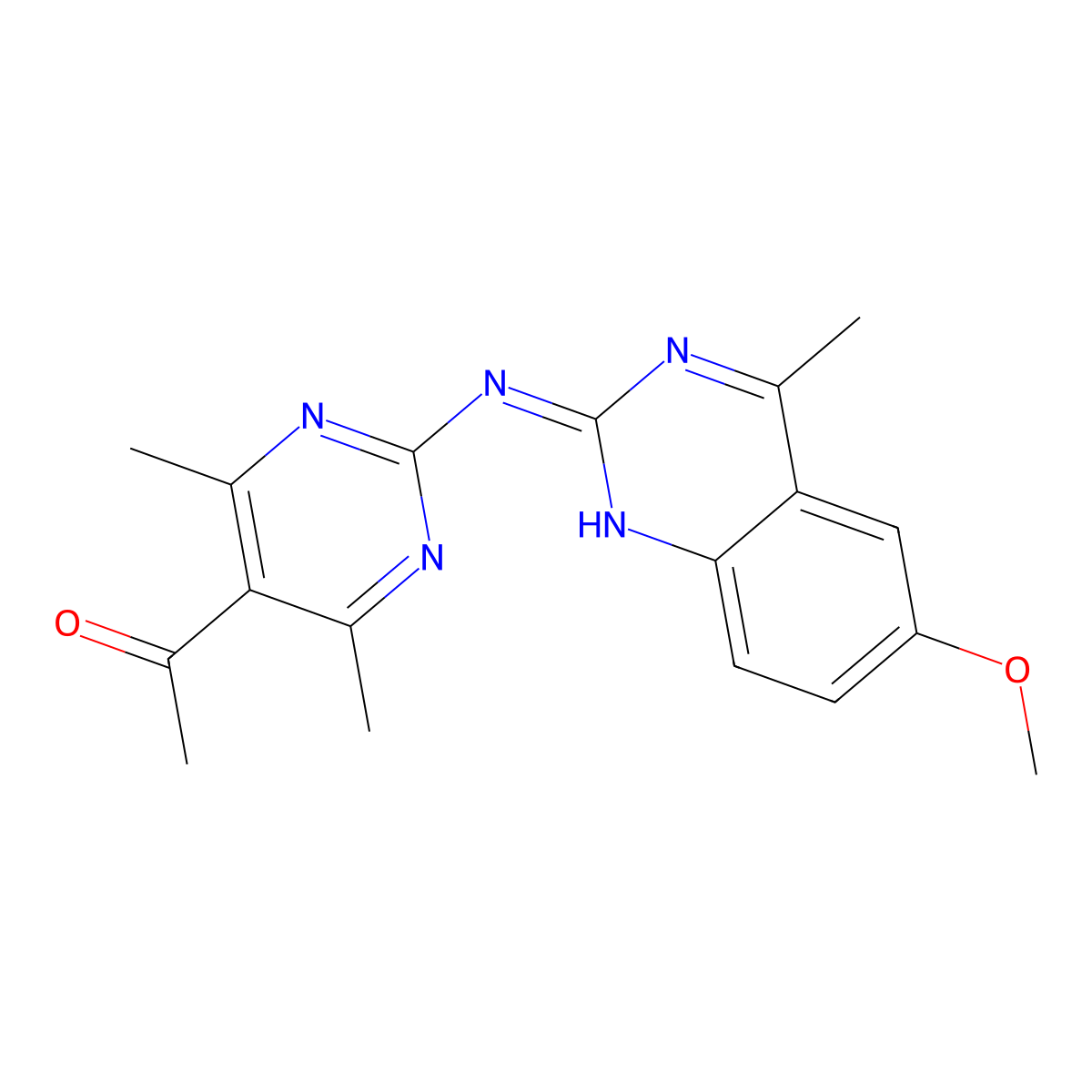 5-Acetyl-2-[(6-methoxy-4-methylquinazolin-2-yl)amino]-4,6-dimethylpyrimidine molecular structure, CAS 674353-23-2