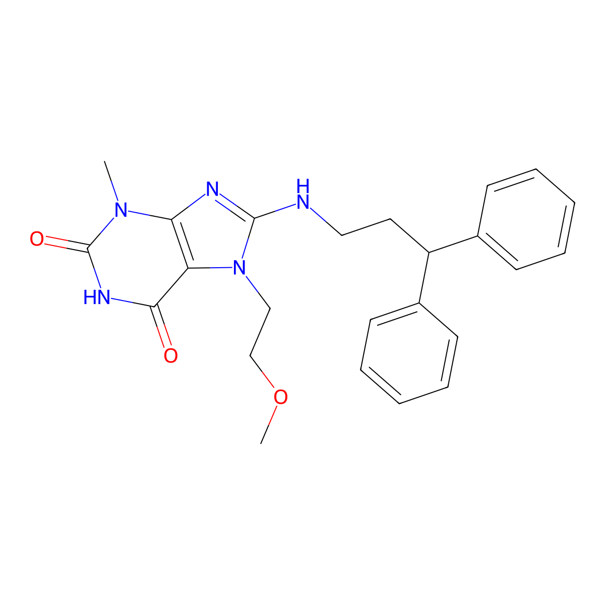 8-(3,3-Diphenylpropylamino)-7-(2-methoxyethyl)-3-methylpurine-2,6-dione molecular structure, CAS 674354-55-3