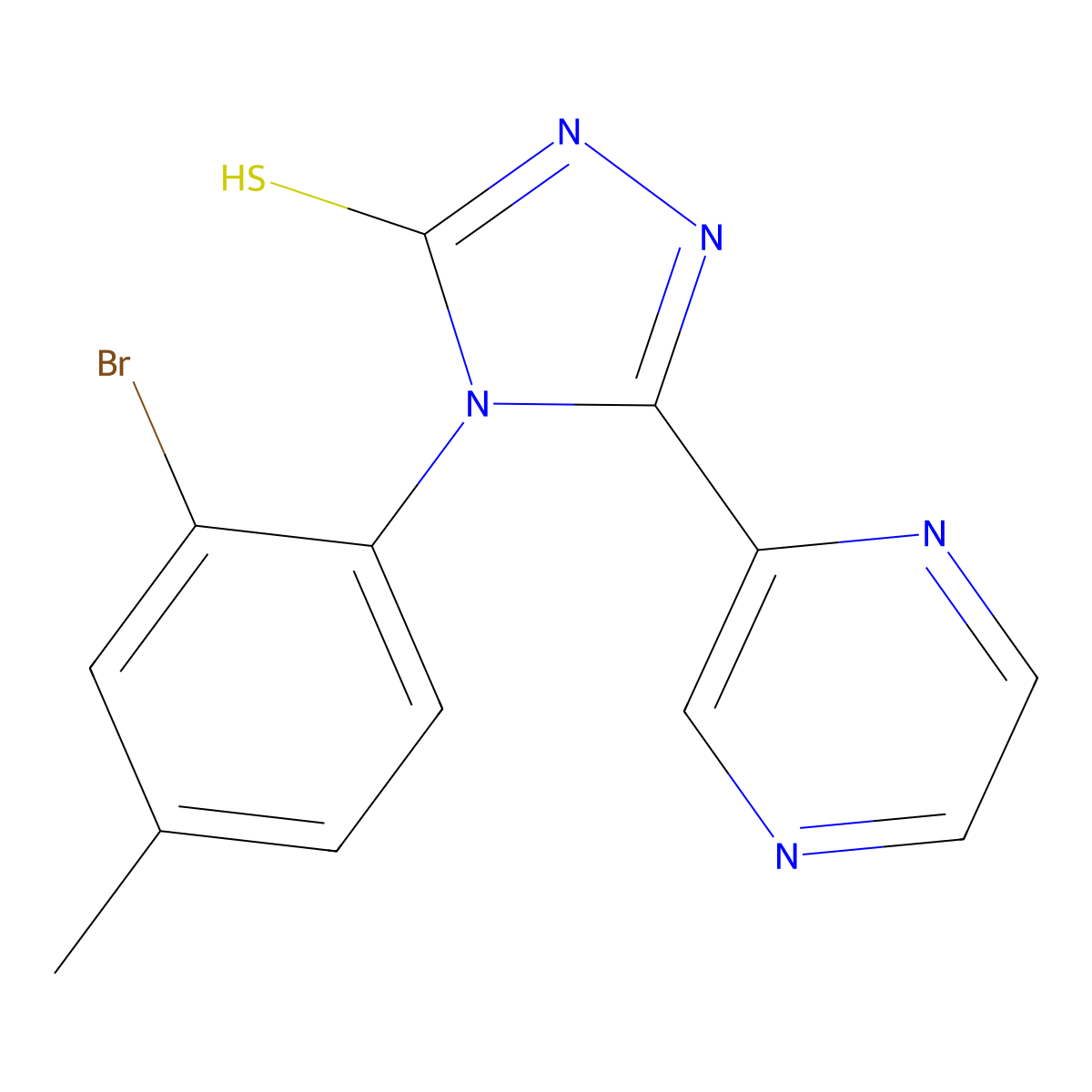 4-(2-bromo-4-methylphenyl)-3-pyrazin-2-yl-1H-1,2,4-triazole-5-thione molecular structure, CAS 674354-65-5