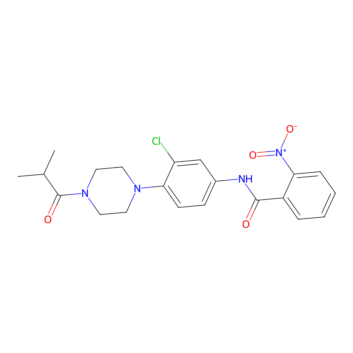N-[3-chloro-4-[4-(2-methylpropanoyl)piperazin-1-yl]phenyl]-2-nitrobenzamide molecular structure, CAS 674354-69-9