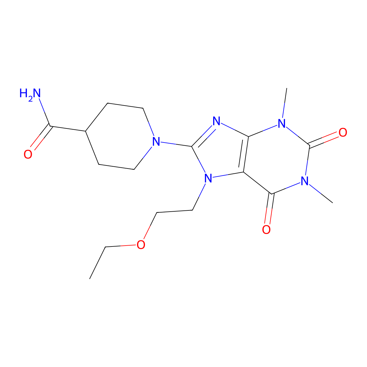 1-[7-(2-Ethoxyethyl)-1,3-dimethyl-2,6-dioxopurin-8-yl]piperidine-4-carboxamide molecular structure, CAS 674354-85-9