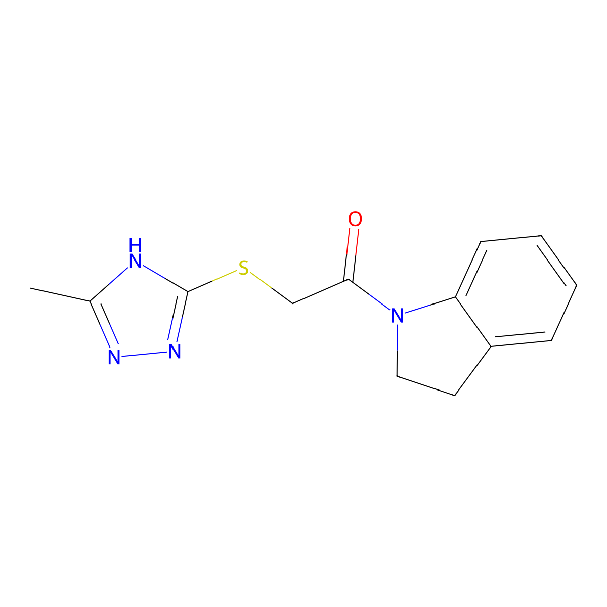 1-(2,3-Dihydro-indol-1-yl)-2-(5-methyl-4H-[1,2,4]triazol-3-ylsulfanyl)-ethanone molecular structure, CAS 674354-96-2