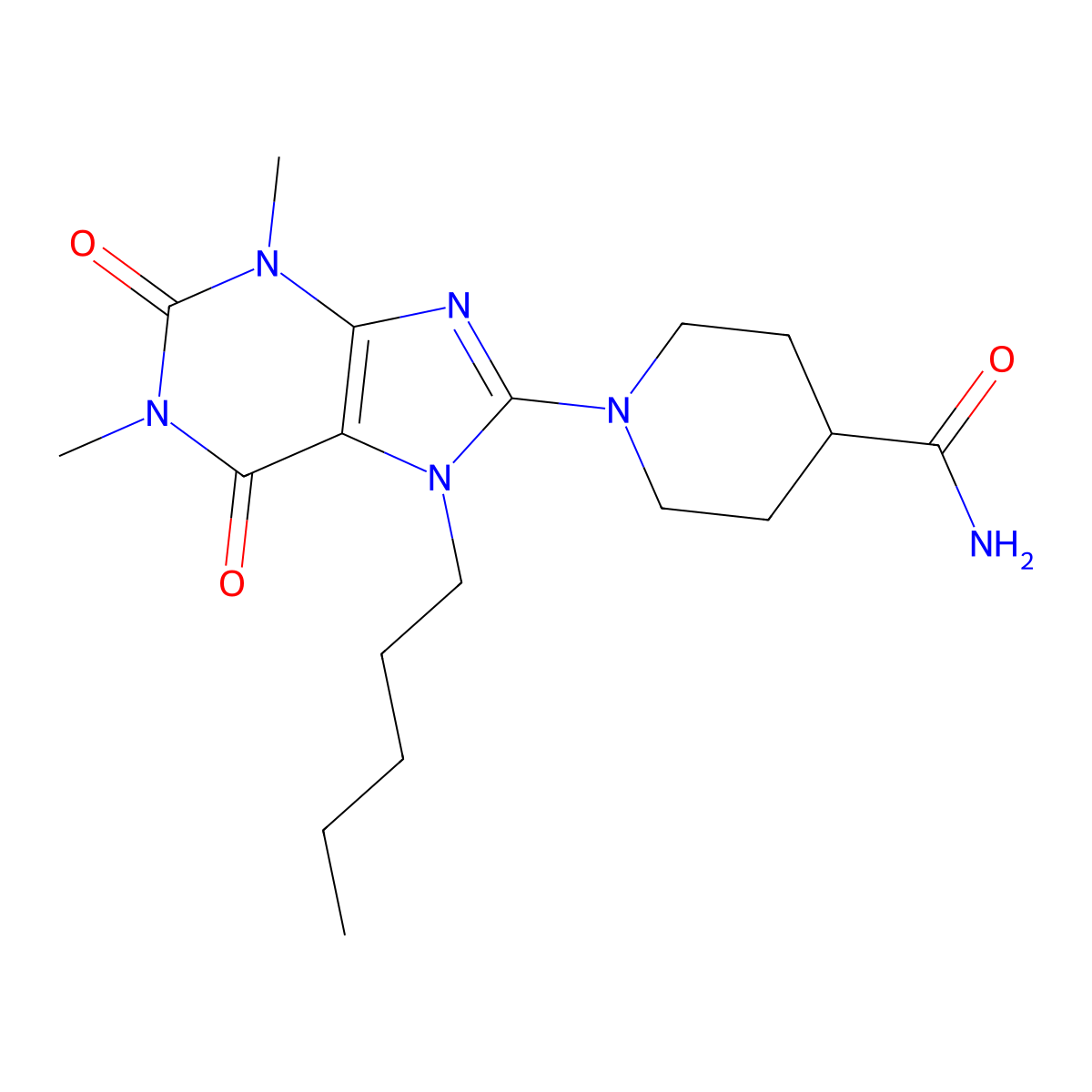 1-(1,3-dimethyl-2,6-dioxo-7-pentyl-2,3,6,7-tetrahydro-1H-purin-8-yl)piperidine-4-carboxamide molecular structure, CAS 674355-02-3