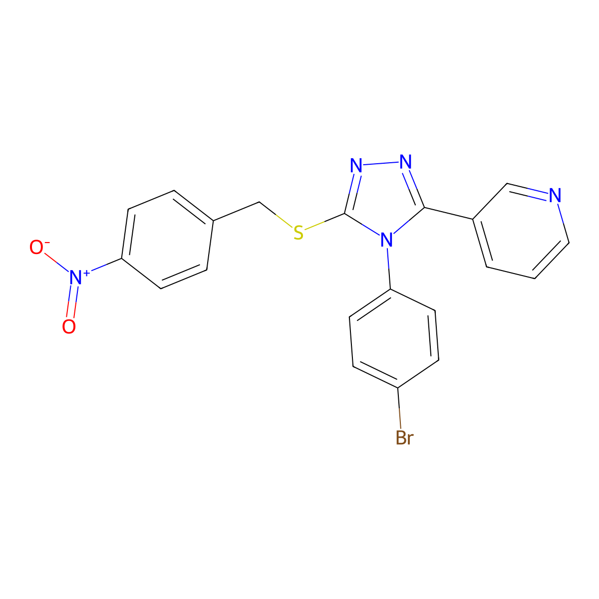 3-(4-(4-Bromophenyl)-5-((4-nitrobenzyl)thio)-4H-1,2,4-triazol-3-YL)pyridine molecular structure, CAS 674355-26-1