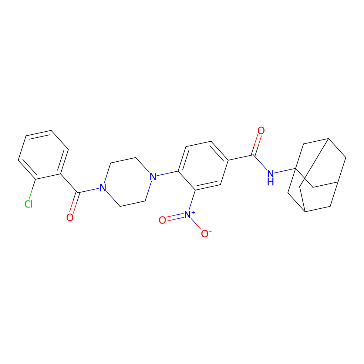 N-(1-adamantyl)-4-[4-(2-chlorobenzoyl)piperazin-1-yl]-3-nitrobenzamide molecular structure, CAS 674355-39-6