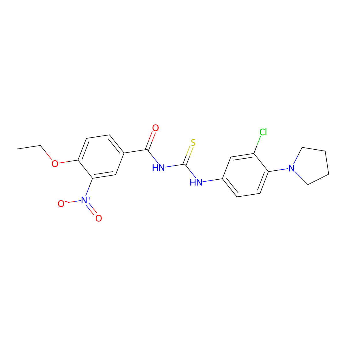 N-[(3-chloro-4-pyrrolidin-1-ylphenyl)carbamothioyl]-4-ethoxy-3-nitrobenzamide molecular structure, CAS 674355-52-3