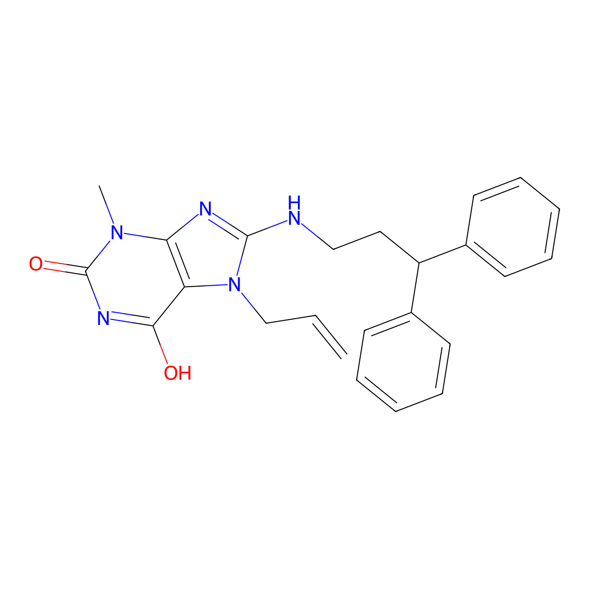 8-(3,3-Diphenylpropylamino)-3-methyl-7-prop-2-enylpurine-2,6-dione molecular structure, CAS 674355-83-0
