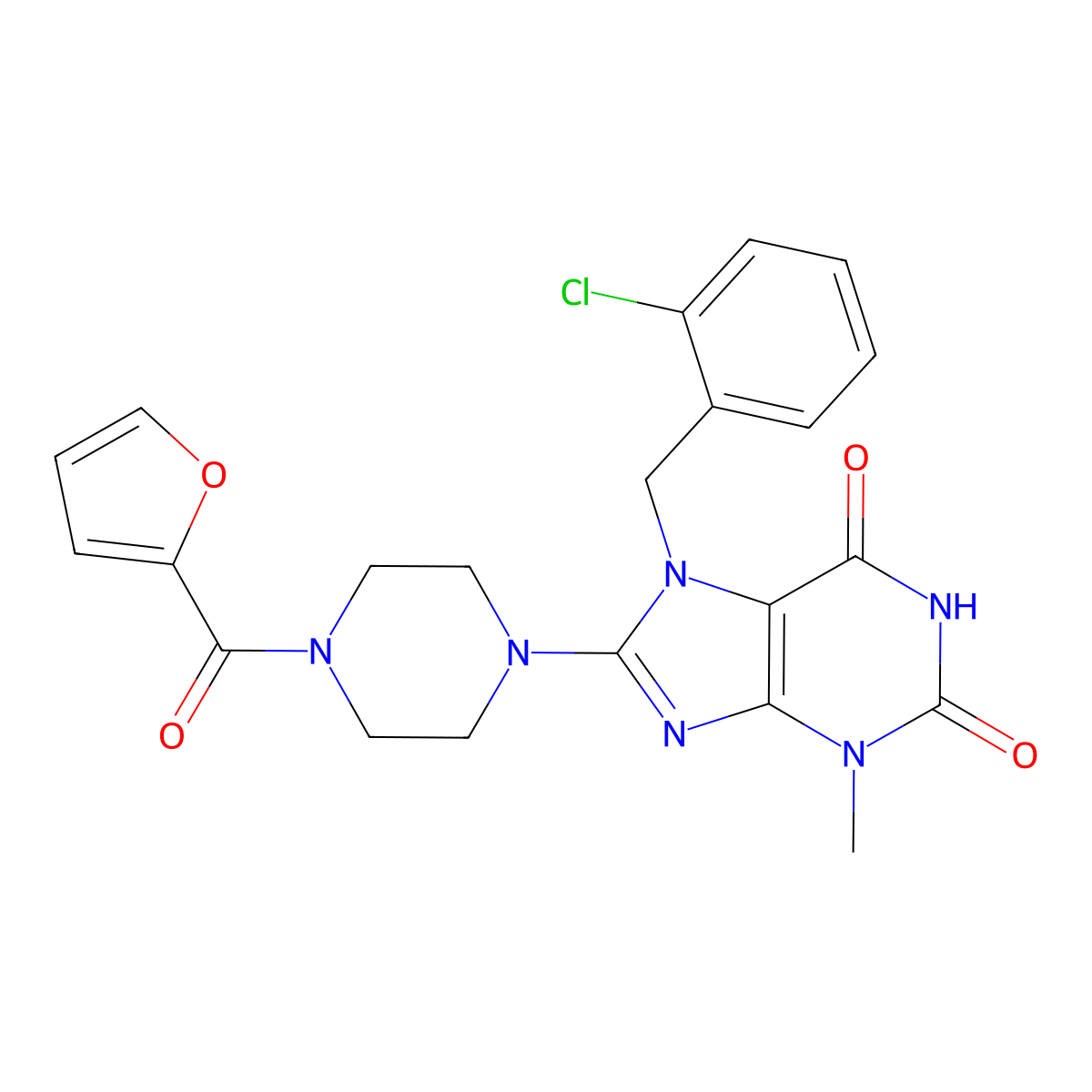 7-[(2-Chlorophenyl)methyl]-8-[4-(furan-2-carbonyl)piperazin-1-yl]-3-methylpurine-2,6-dione molecular structure, CAS 674355-86-3