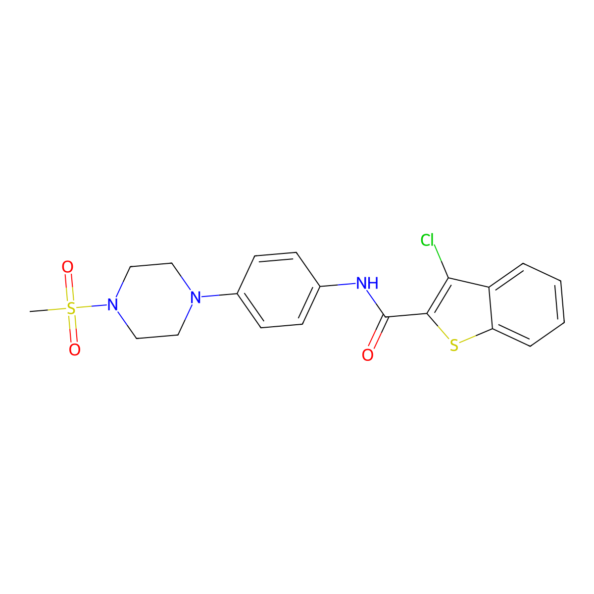 3-chloro-N-[4-(4-methylsulfonylpiperazin-1-yl)phenyl]-1-benzothiophene-2-carboxamide molecular structure, CAS 674356-09-3
