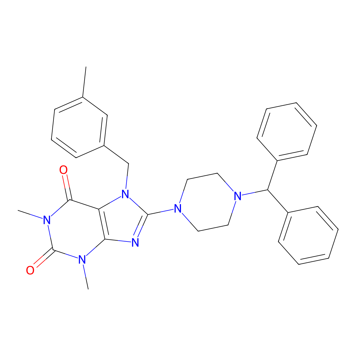 8-(4-Benzhydrylpiperazin-1-yl)-1,3-dimethyl-7-[(3-methylphenyl)methyl]purine-2,6-dione molecular structure, CAS 674356-21-9