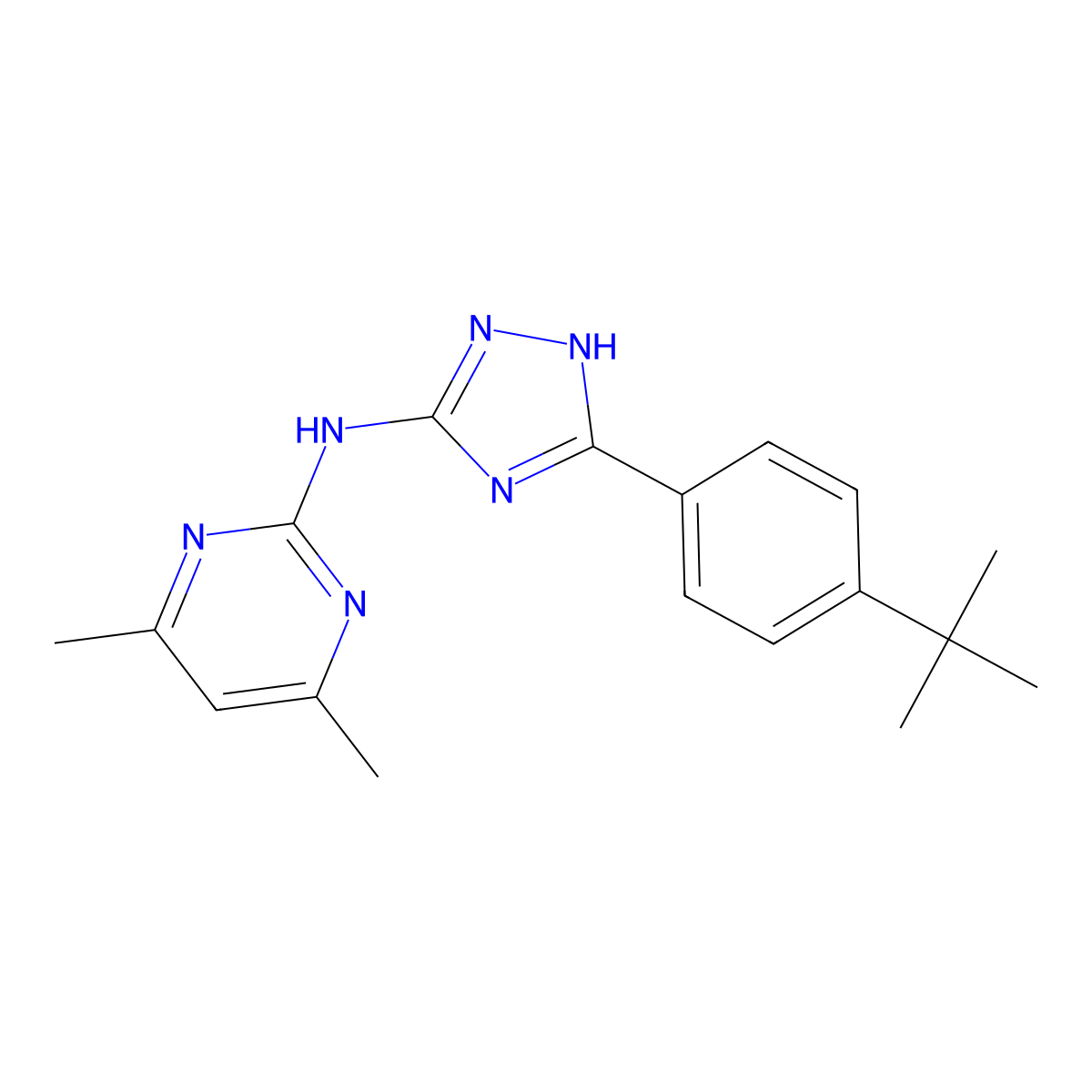 N-[5-(4-tert-butylphenyl)-1H-1,2,4-triazol-3-yl]-4,6-dimethylpyrimidin-2-amine molecular structure, CAS 674356-30-0
