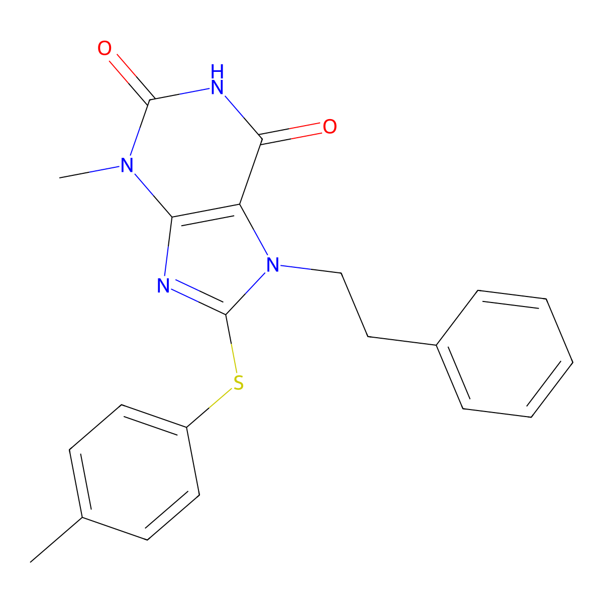 3-Methyl-8-(4-methylphenylthio)-7-(2-phenylethyl)-1,3,7-trihydropurine-2,6-dio ne molecular structure, CAS 674356-41-3