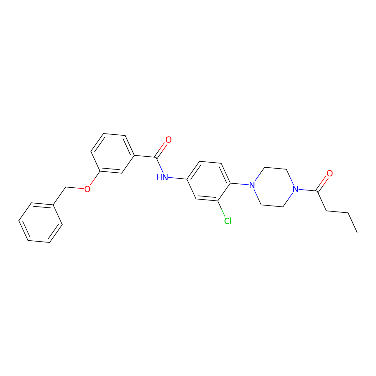 N-[4-(4-butanoylpiperazin-1-yl)-3-chlorophenyl]-3-phenylmethoxybenzamide molecular structure, CAS 674356-69-5