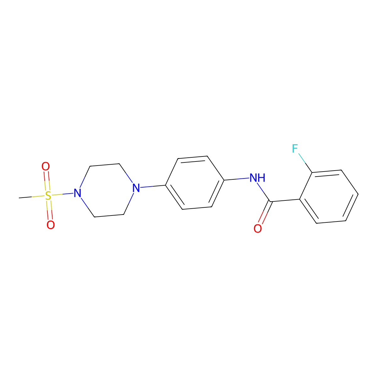 2-fluoro-N-[4-(4-methylsulfonylpiperazin-1-yl)phenyl]benzamide molecular structure, CAS 674356-87-7