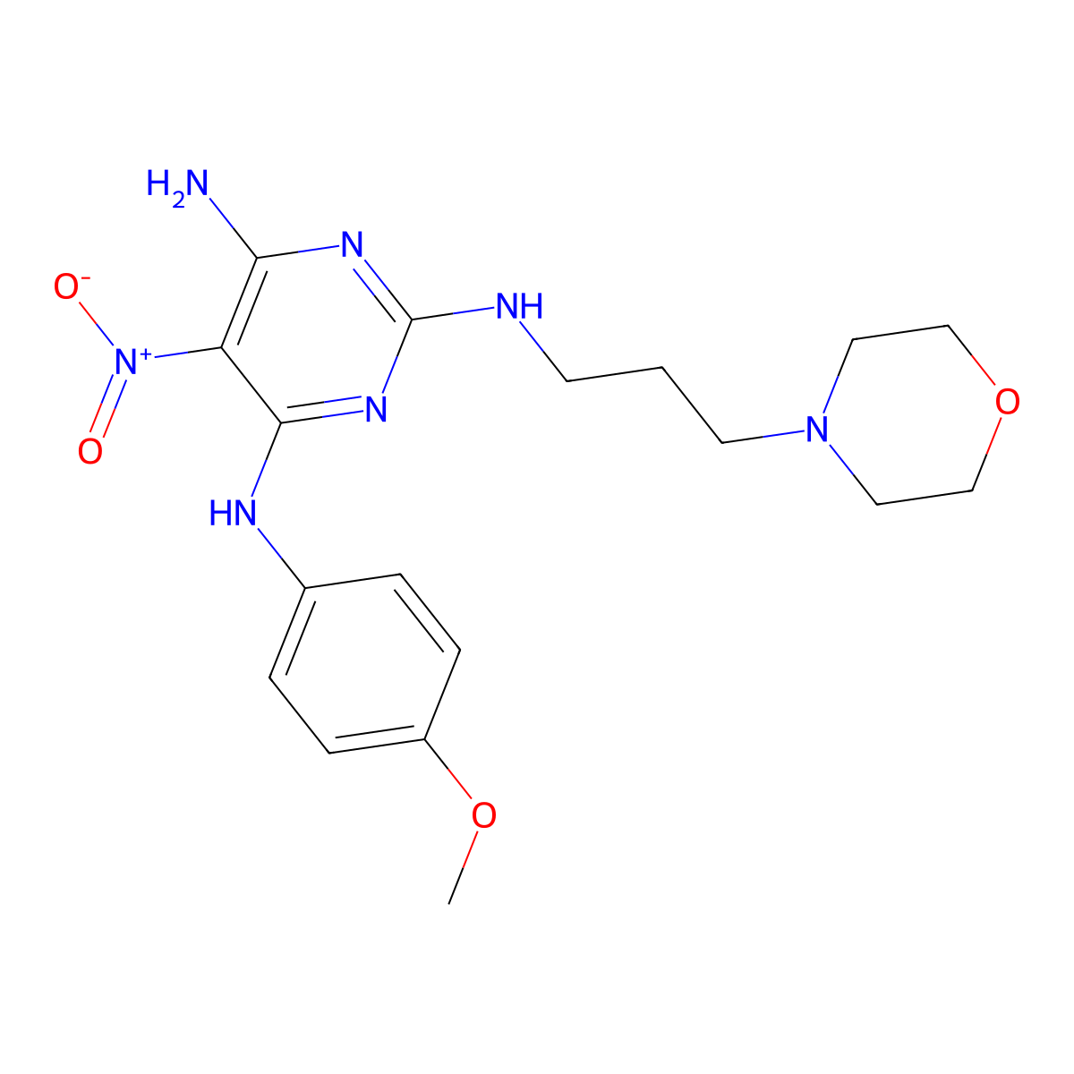 N4-(4-methoxyphenyl)-N2-(3-morpholin-4-ylpropyl)-5-nitro-pyrimidine-2,4,6-triamine molecular structure, CAS 674357-12-1