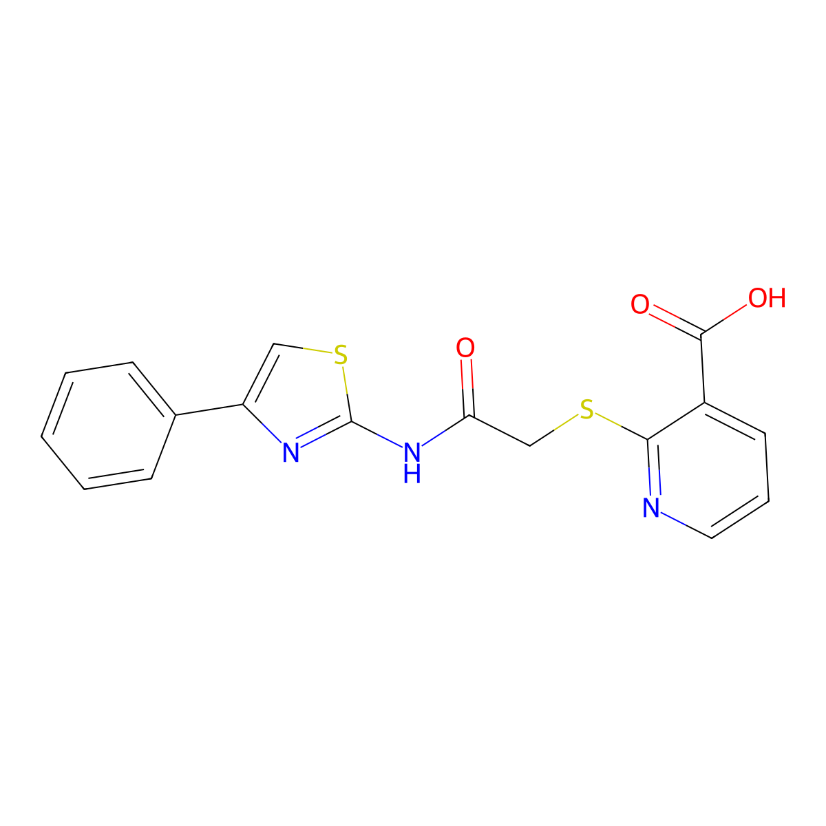 2-({2-Oxo-2-[(4-phenyl-1,3-thiazol-2-yl)amino]ethyl}sulfanyl)pyridine-3-carboxylic acid molecular structure, CAS 674357-34-7