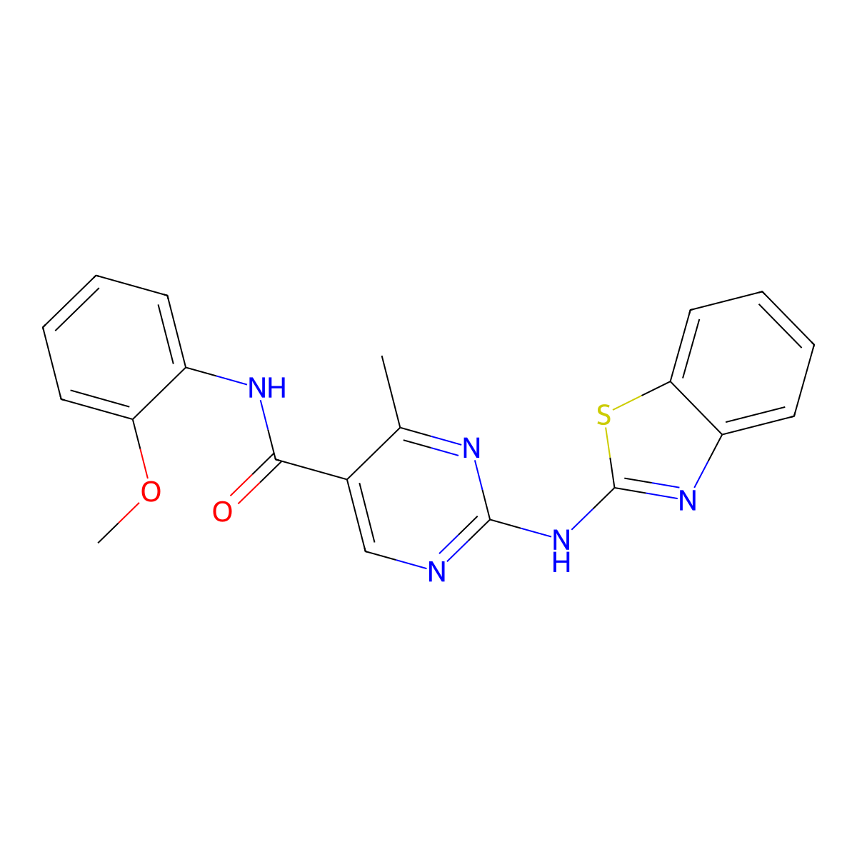 2-(1,3-benzothiazol-2-ylamino)-N-(2-methoxyphenyl)-4-methylpyrimidine-5-carboxamide molecular structure, CAS 674357-92-7