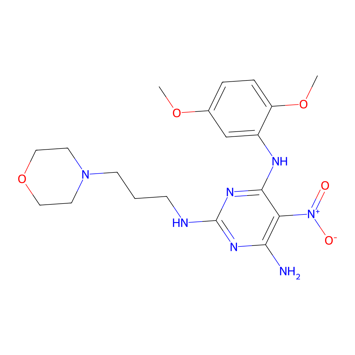 N4-(2,5-dimethoxyphenyl)-N2-(3-morpholinopropyl)-5-nitropyrimidine-2,4,6-triamine molecular structure, CAS 674358-43-1