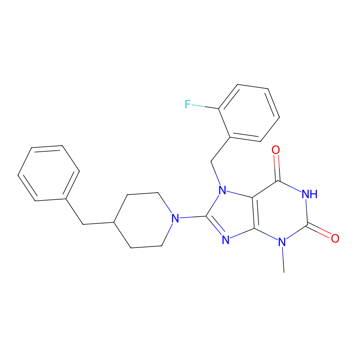 8-(4-Benzylpiperidin-1-yl)-7-[(2-fluorophenyl)methyl]-3-methylpurine-2,6-dione molecular structure, CAS 674358-60-2