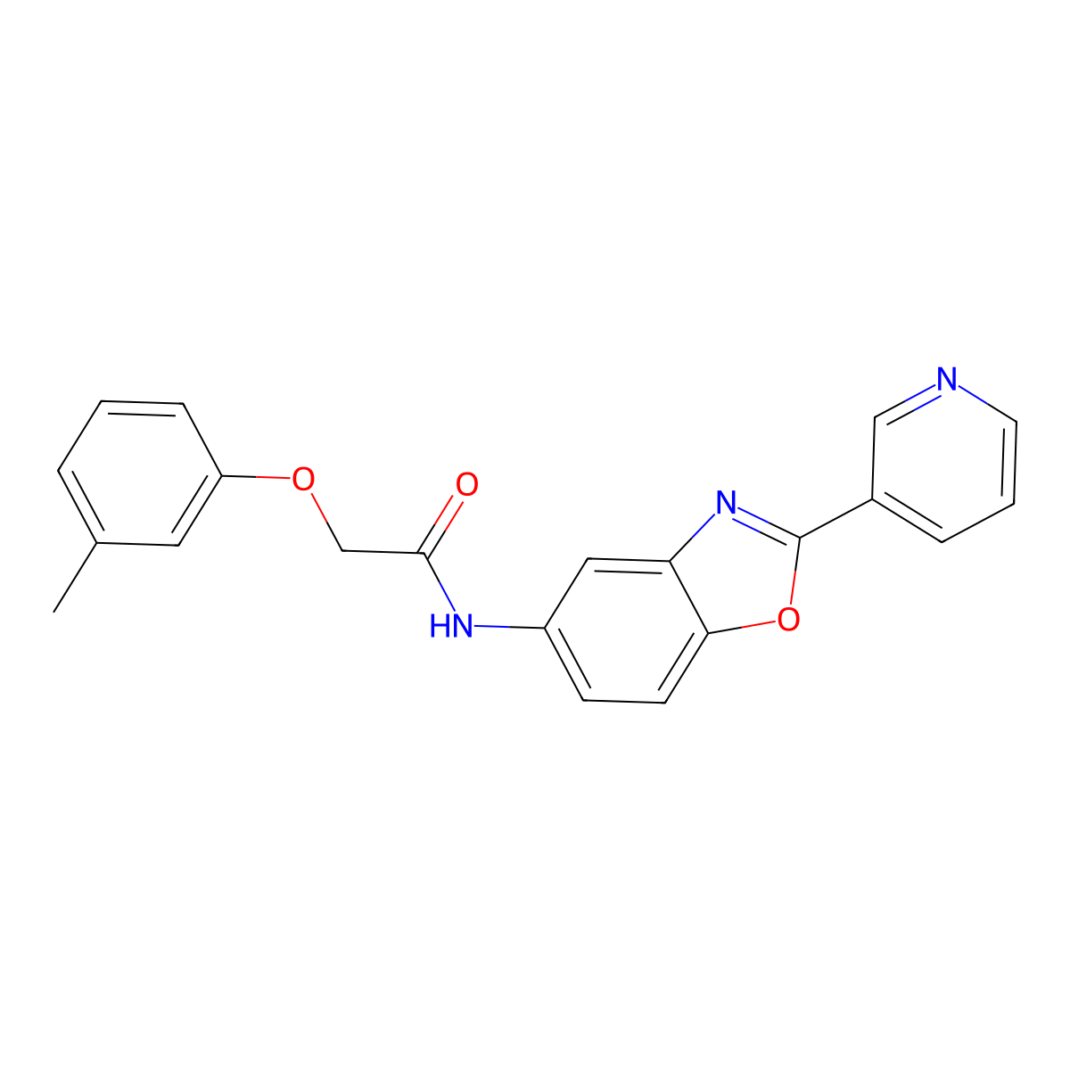 2-(3-methylphenoxy)-N-[2-(pyridin-3-yl)-1,3-benzoxazol-5-yl]acetamide molecular structure, CAS 674358-67-9