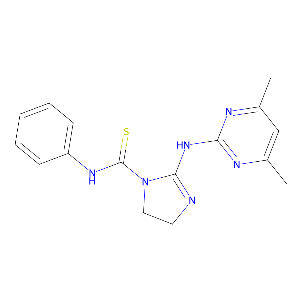2-[(4,6-dimethyl-2-pyrimidinyl)amino]-N-phenyl-4,5-dihydro-1H-imidazole-1-carbothioamide molecular structure, CAS 674359-05-8