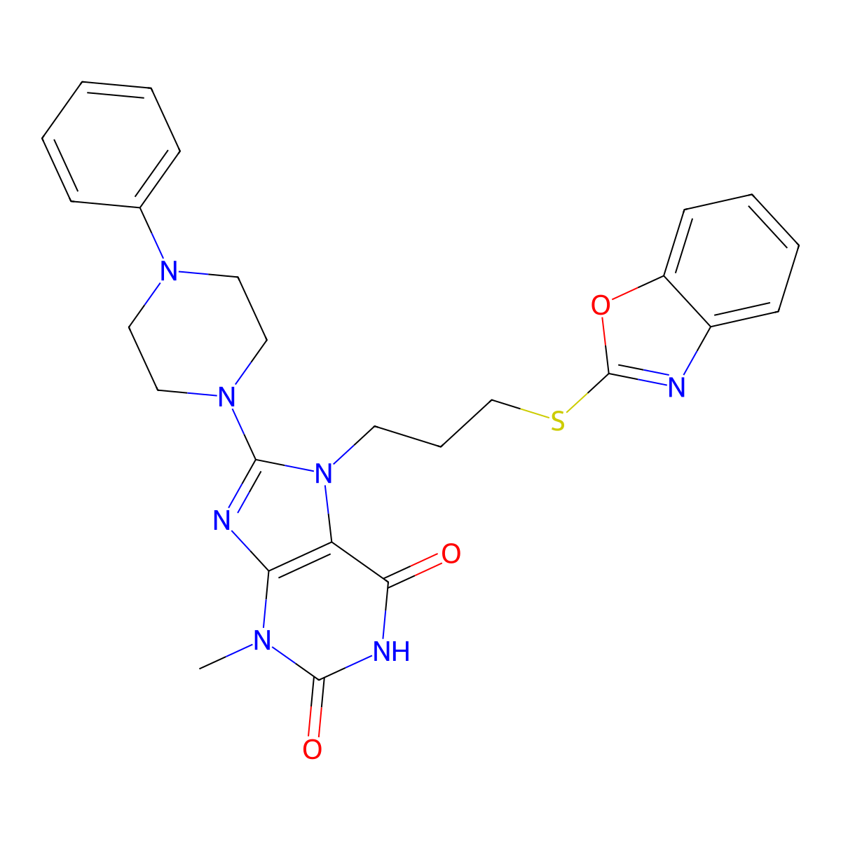 7-[3-(1,3-Benzoxazol-2-ylsulfanyl)propyl]-3-methyl-8-(4-phenylpiperazin-1-yl)purine-2,6-dione molecular structure, CAS 674359-47-8