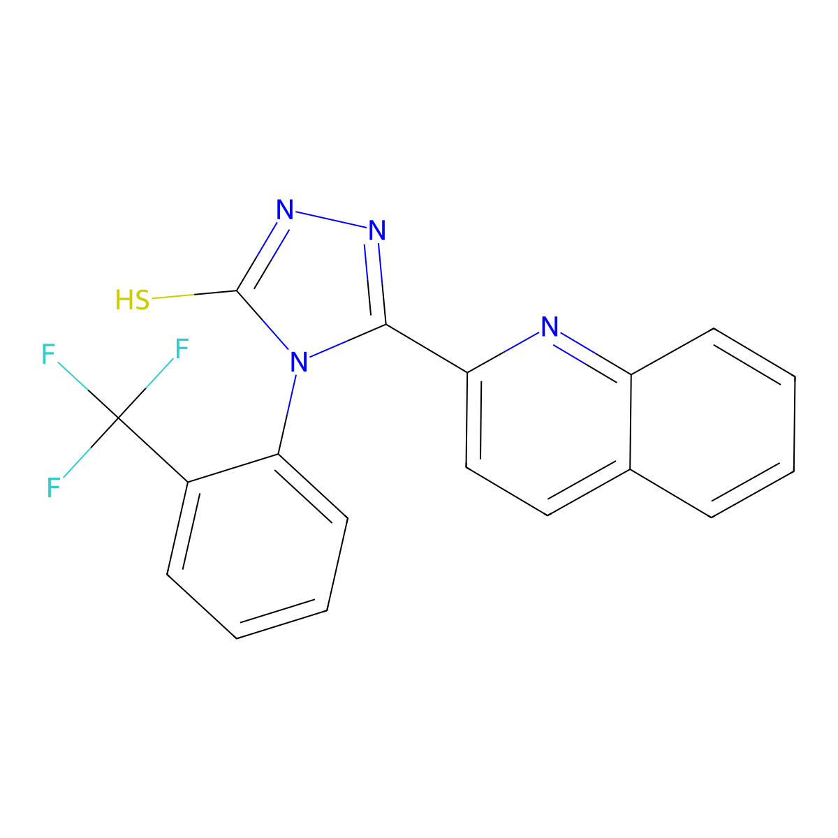 3-quinolin-2-yl-4-[2-(trifluoromethyl)phenyl]-1H-1,2,4-triazole-5-thione molecular structure, CAS 674359-64-9