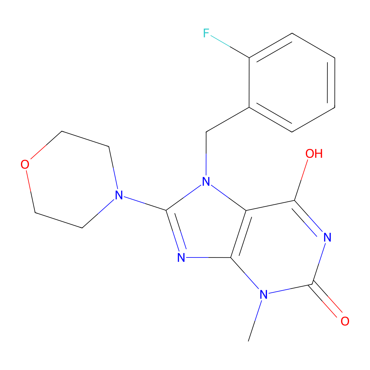 7-(2-Fluoro-benzyl)-3-methyl-8-morpholin-4-yl-3,7-dihydro-purine-2,6-dione molecular structure, CAS 674359-72-9