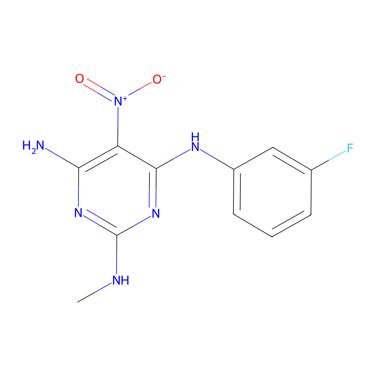 N4-(3-fluorophenyl)-N2-methyl-5-nitropyrimidine-2,4,6-triamine molecular structure, CAS 674359-78-5