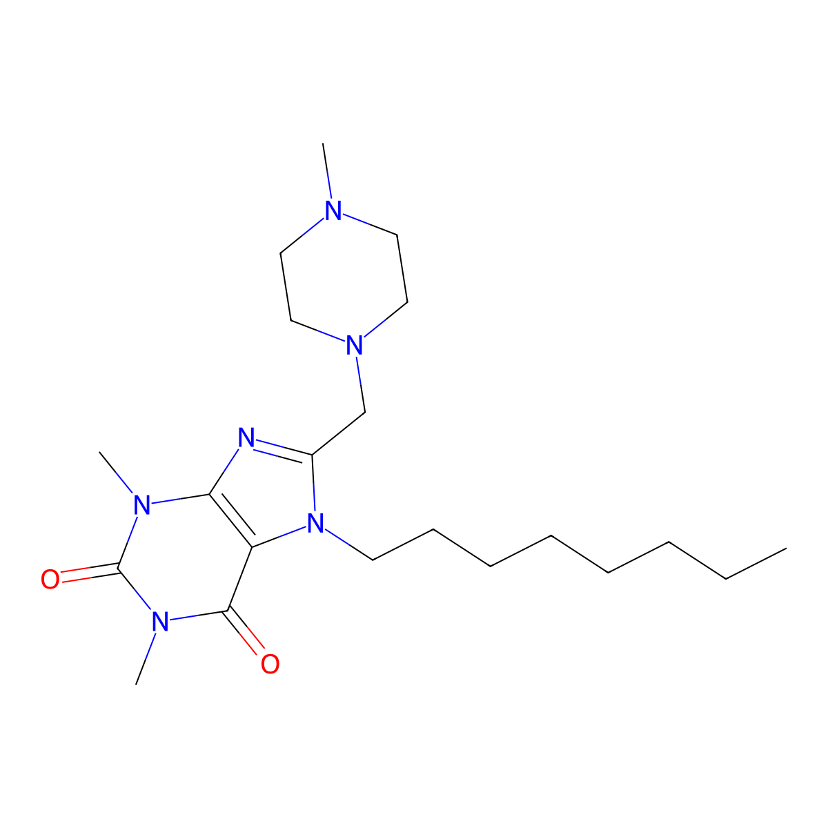 1,3-Dimethyl-8-[(4-methylpiperazin-1-yl)methyl]-7-octylpurine-2,6-dione molecular structure, CAS 674359-80-9