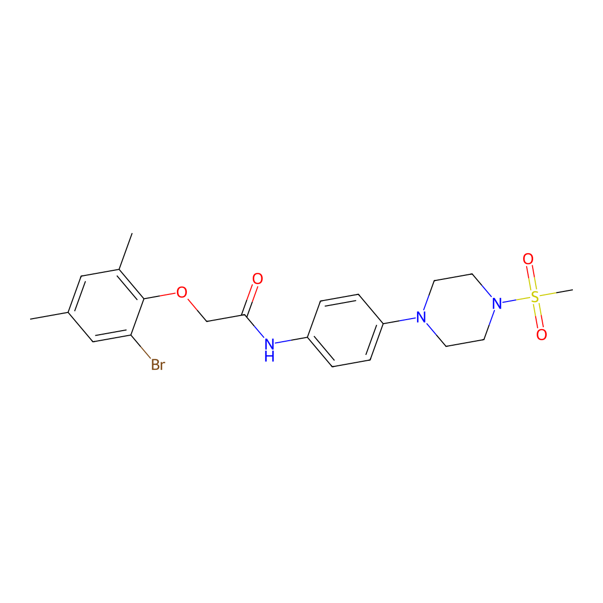2-(2-bromo-4,6-dimethylphenoxy)-N-[4-(4-methylsulfonylpiperazin-1-yl)phenyl]acetamide molecular structure, CAS 674359-91-2