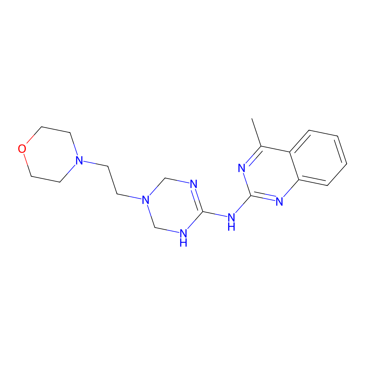 4-methyl-N-{5-[2-(morpholin-4-yl)ethyl]-1,4,5,6-tetrahydro-1,3,5-triazin-2-yl}quinazolin-2-amine molecular structure, CAS 674361-46-7