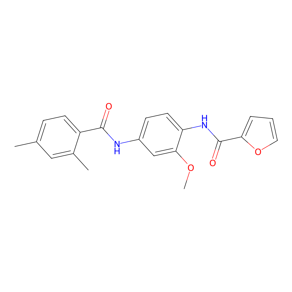 N-[4-[(2,4-dimethylbenzoyl)amino]-2-methoxyphenyl]furan-2-carboxamide molecular structure, CAS 674362-21-1
