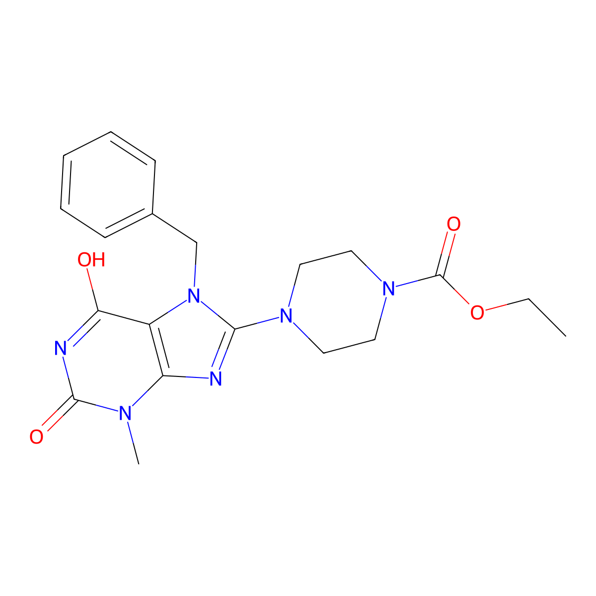 ethyl 4-(7-benzyl-3-methyl-2,6-dioxo-2,3,6,7-tetrahydro-1H-purin-8-yl)piperazine-1-carboxylate molecular structure, CAS 674362-37-9