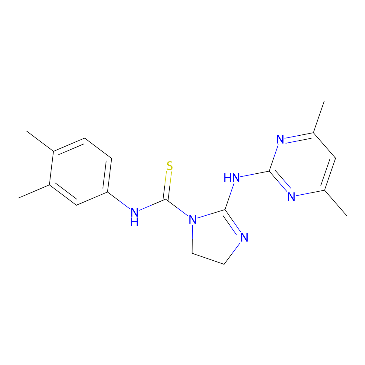 N-(3,4-dimethylphenyl)-2-[(4,6-dimethylpyrimidin-2-yl)amino]-4,5-dihydroimidazole-1-carbothioamide molecular structure, CAS 674362-42-6