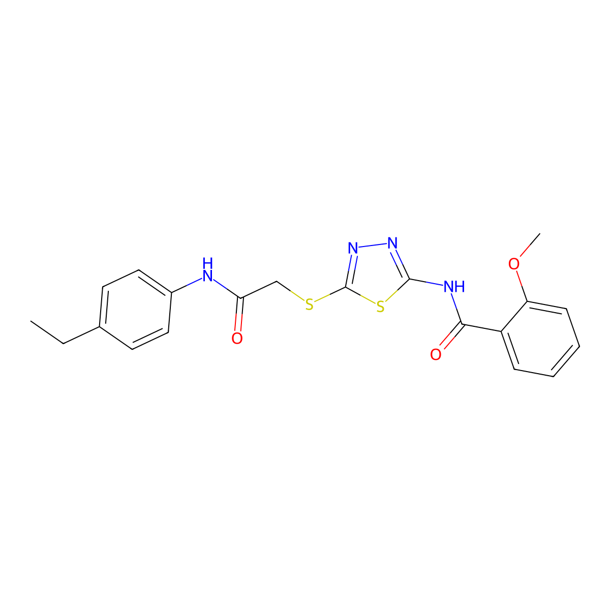 N-[5-[2-(4-ethylanilino)-2-oxoethyl]sulfanyl-1,3,4-thiadiazol-2-yl]-2-methoxybenzamide molecular structure, CAS 674362-77-7