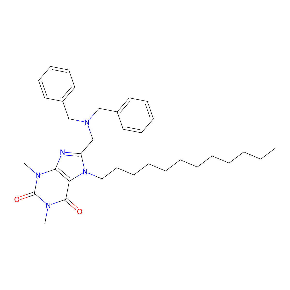 8-[(Dibenzylamino)methyl]-7-dodecyl-1,3-dimethylpurine-2,6-dione molecular structure, CAS 674363-04-3