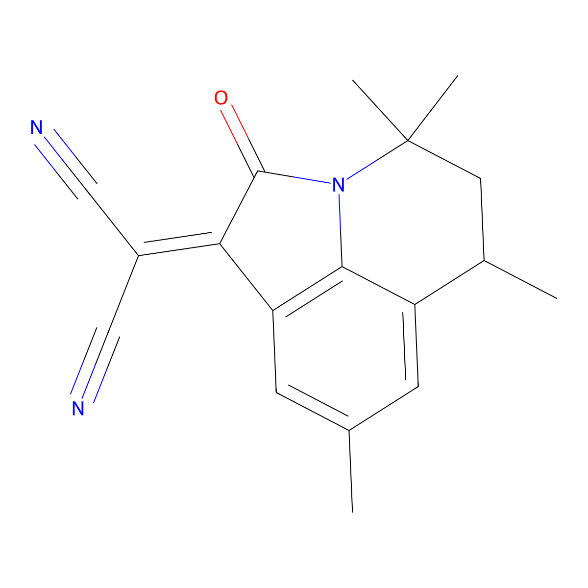 (4,4,6,8-tetramethyl-2-oxo-5,6-dihydro-4H-pyrrolo[3,2,1-ij]quinolin-1(2H)-ylidene)malononitrile molecular structure, CAS 674363-06-5