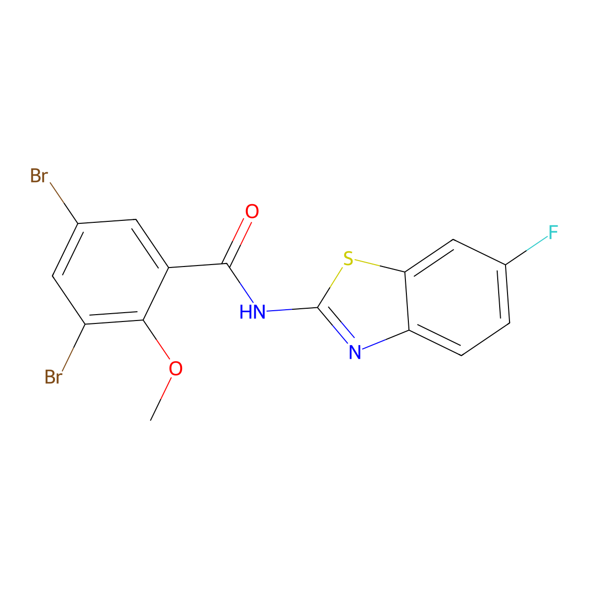 3,5-dibromo-N-(6-fluoro-1,3-benzothiazol-2-yl)-2-methoxybenzamide molecular structure, CAS 674363-15-6