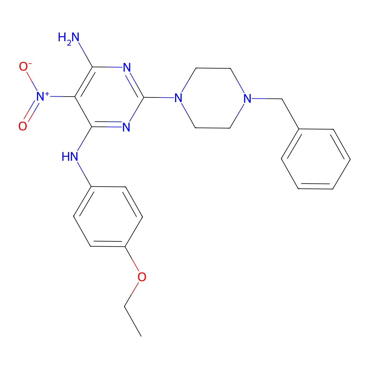 2-(4-benzylpiperazin-1-yl)-N4-(4-ethoxyphenyl)-5-nitropyrimidine-4,6-diamine molecular structure, CAS 674363-19-0