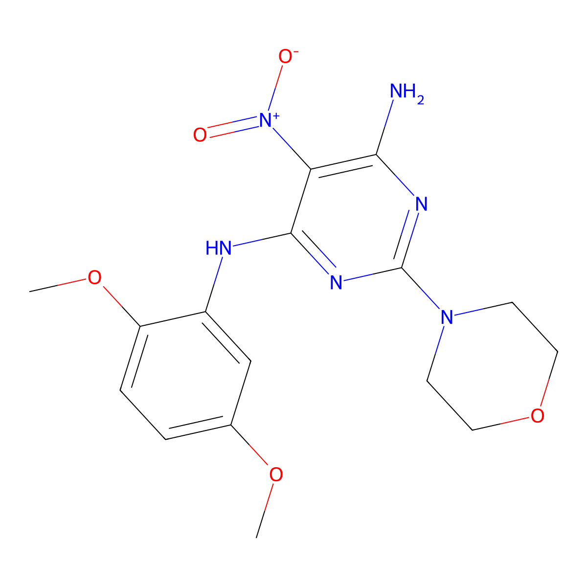 N4-(2,5-dimethoxyphenyl)-2-morpholino-5-nitropyrimidine-4,6-diamine molecular structure, CAS 674363-26-9