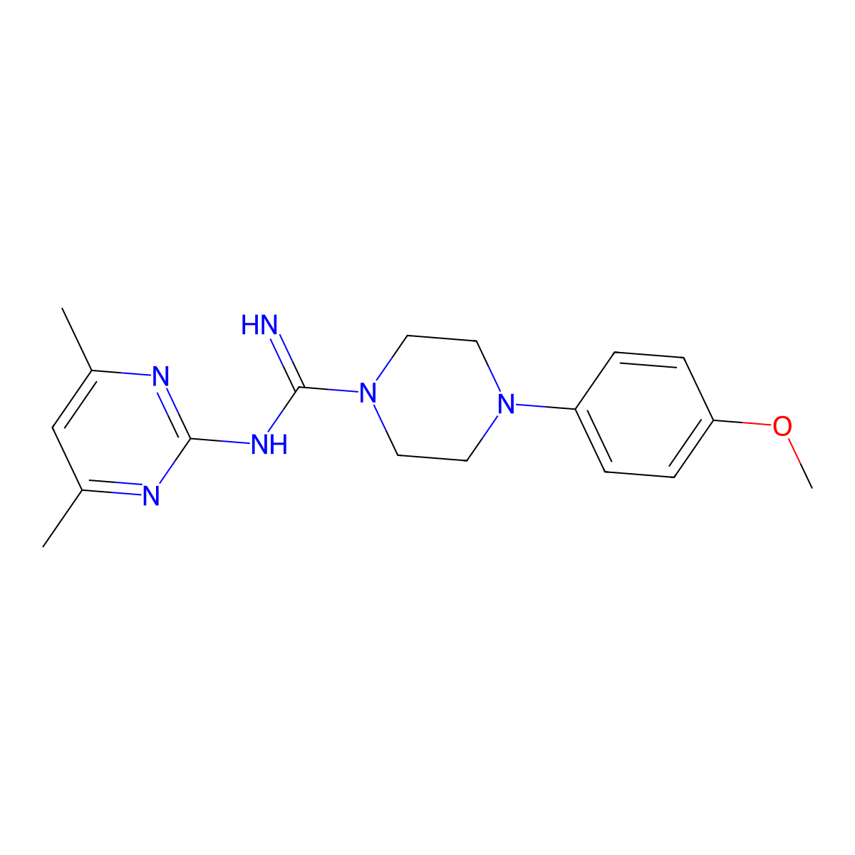 N-(4,6-dimethylpyrimidin-2-yl)-4-(4-methoxyphenyl)piperazine-1-carboximidamide molecular structure, CAS 674363-57-6