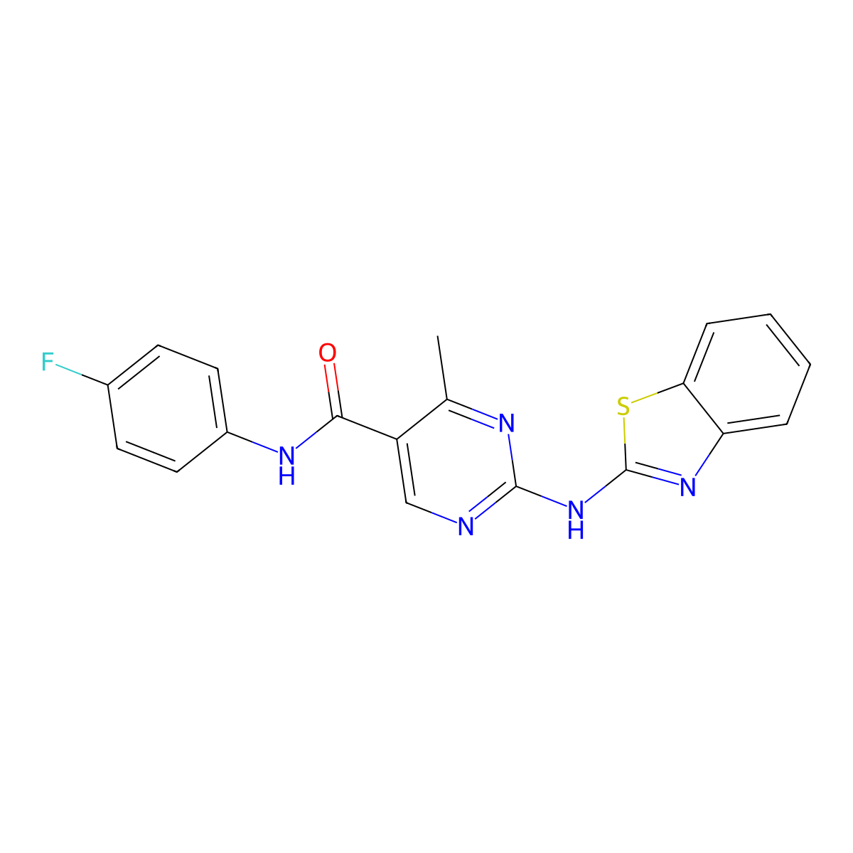 2-(1,3-benzothiazol-2-ylamino)-N-(4-fluorophenyl)-4-methylpyrimidine-5-carboxamide molecular structure, CAS 674363-63-4