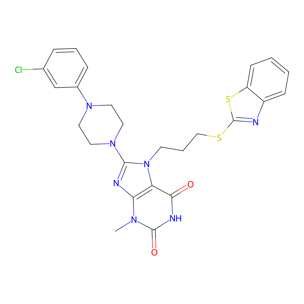 7-[3-(1,3-benzothiazol-2-ylsulfanyl)propyl]-8-[4-(3-chlorophenyl)piperazin-1-yl]-3-methyl-2,3,6,7-tetrahydro-1H-purine-2,6-dione molecular structure, CAS 674363-64-5