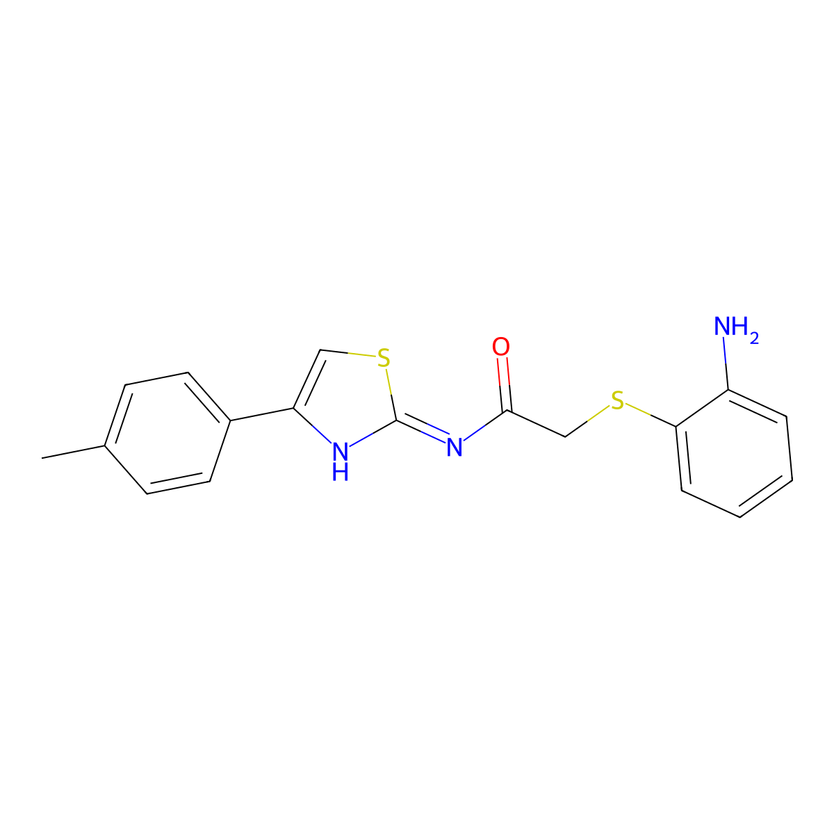 2-[(2-aminophenyl)sulfanyl]-N-[4-(4-methylphenyl)-1,3-thiazol-2-yl]acetamide molecular structure, CAS 674364-36-4