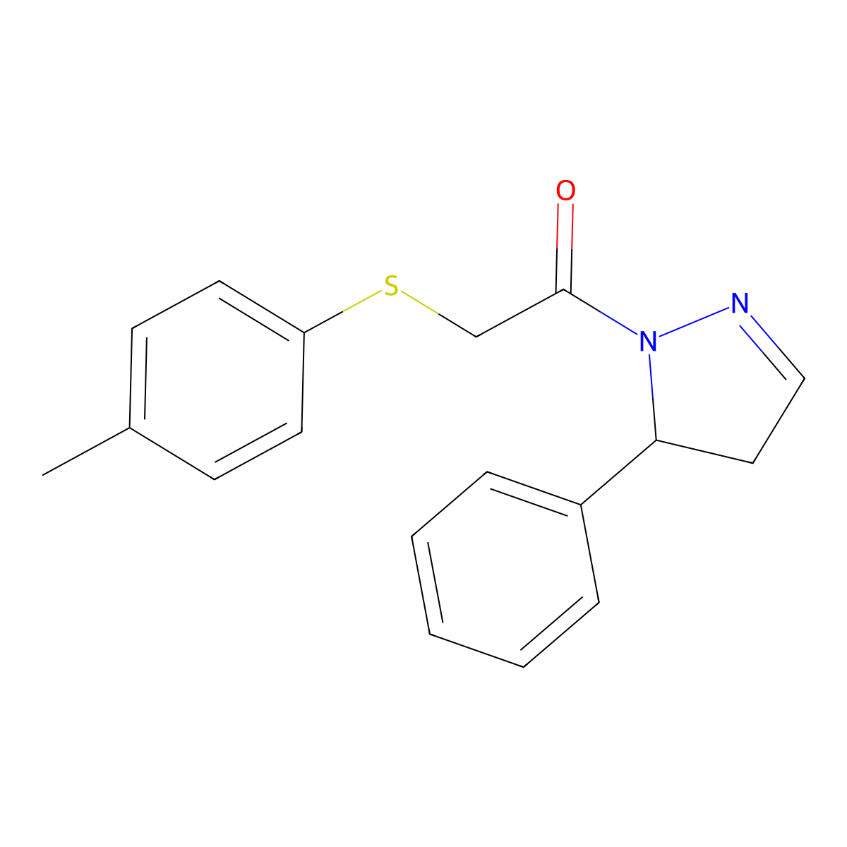 2-(4-Methylphenyl)sulfanyl-1-(3-phenyl-3,4-dihydropyrazol-2-yl)ethanone molecular structure, CAS 674365-59-4