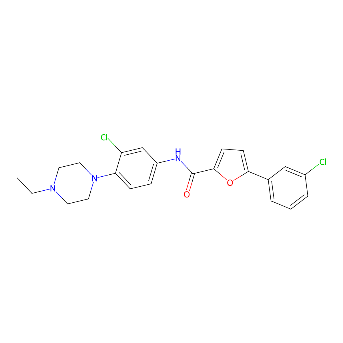 N-[3-chloro-4-(4-ethylpiperazin-1-yl)phenyl]-5-(3-chlorophenyl)furan-2-carboxamide molecular structure, CAS 674365-80-1