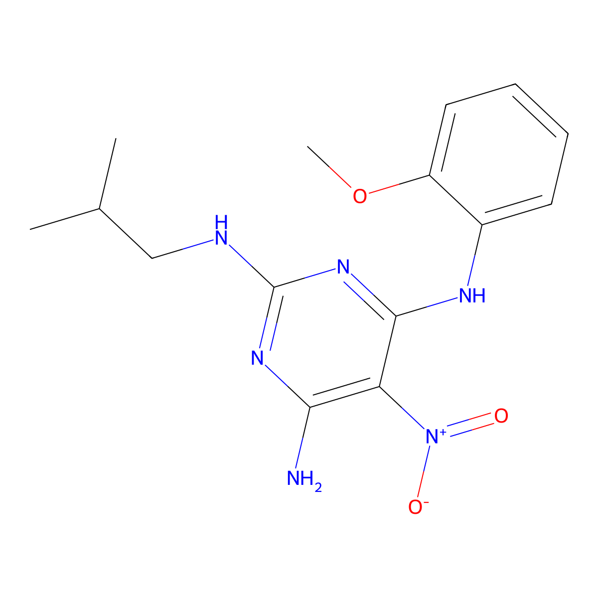 4-N-(2-methoxyphenyl)-2-N-(2-methylpropyl)-5-nitropyrimidine-2,4,6-triamine molecular structure, CAS 674366-37-1