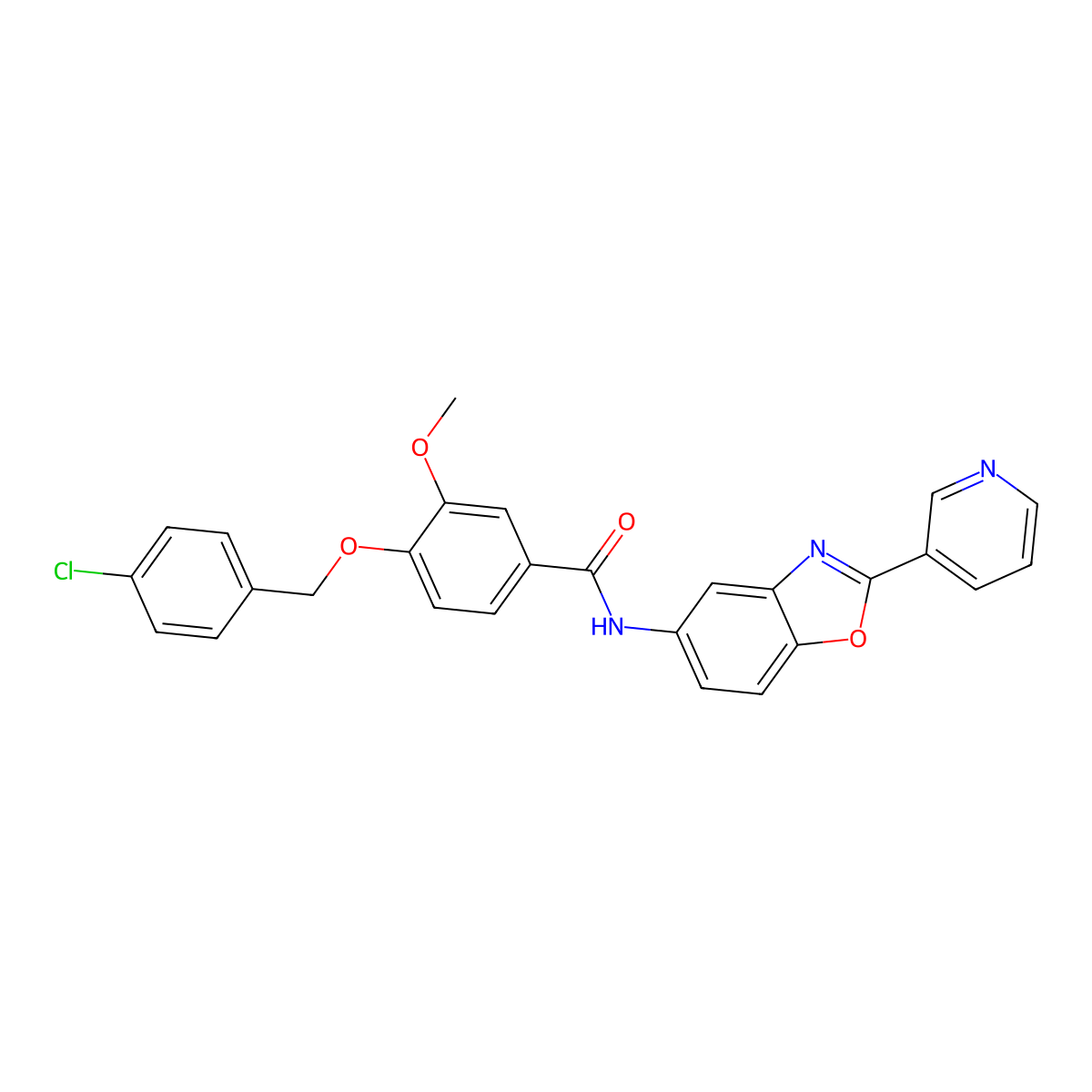 4-[(4-chlorophenyl)methoxy]-3-methoxy-N-(2-pyridin-3-yl-1,3-benzoxazol-5-yl)benzamide molecular structure, CAS 674366-58-6