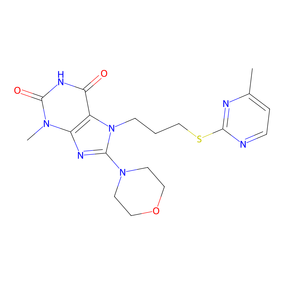 3-Methyl-7-[3-(4-methylpyrimidin-2-yl)sulfanylpropyl]-8-morpholin-4-ylpurine-2,6-dione molecular structure, CAS 674366-60-0